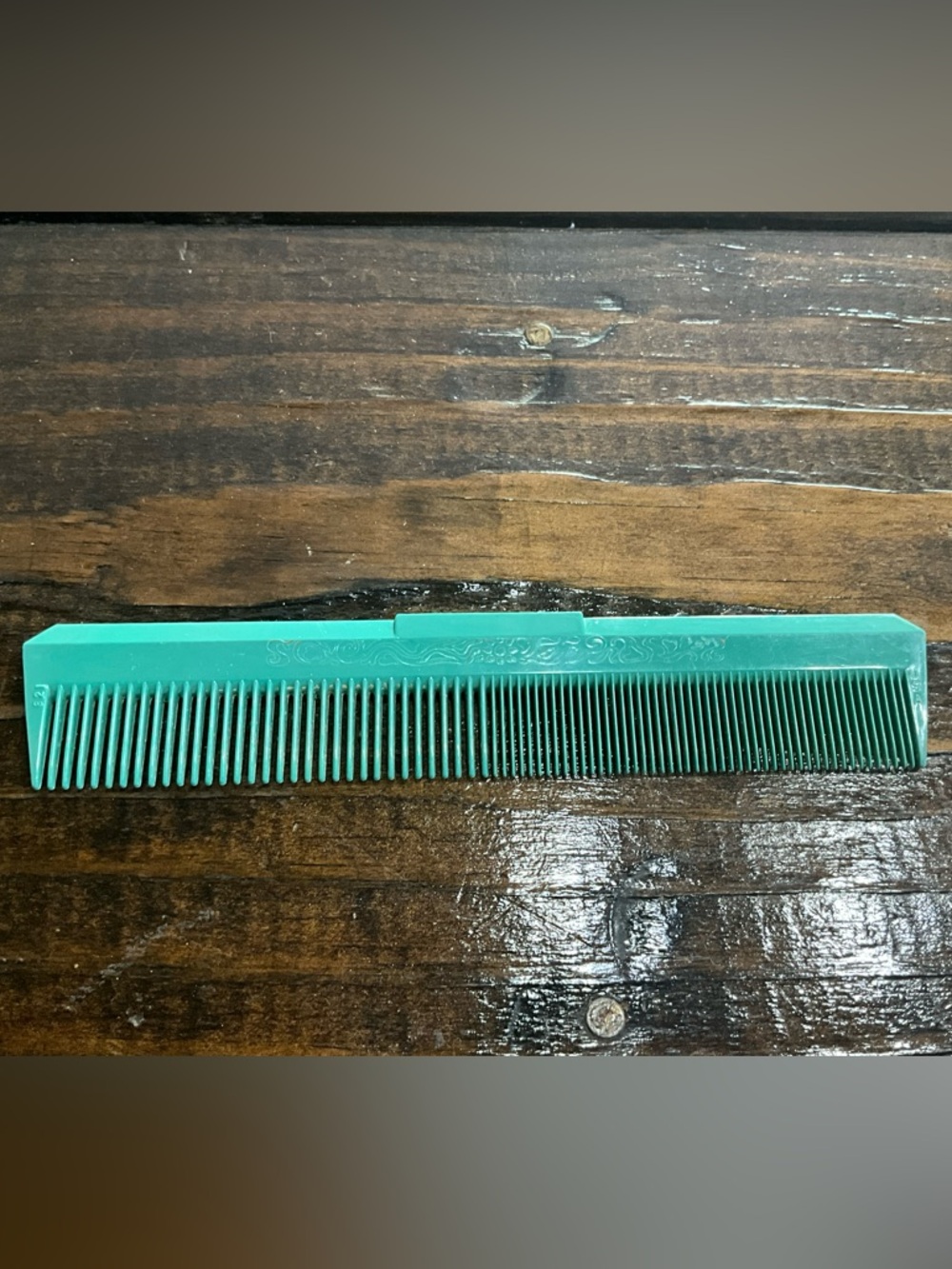 Vintage Turquoise Blue Plastic Comb with Design Unmarked MCM